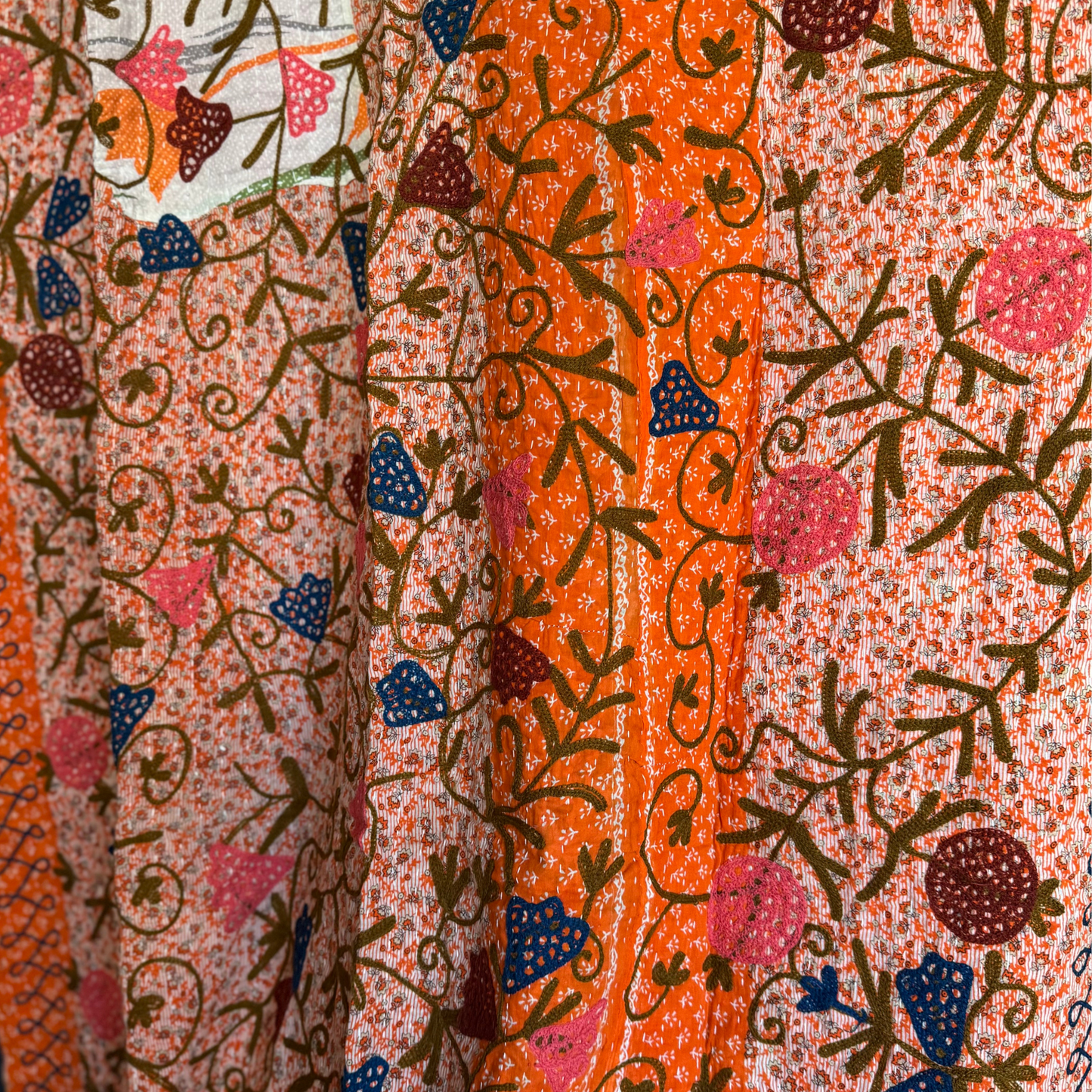 Kantha I Hand-Stitched Cotton Throw in Vibrant Orange & Teal