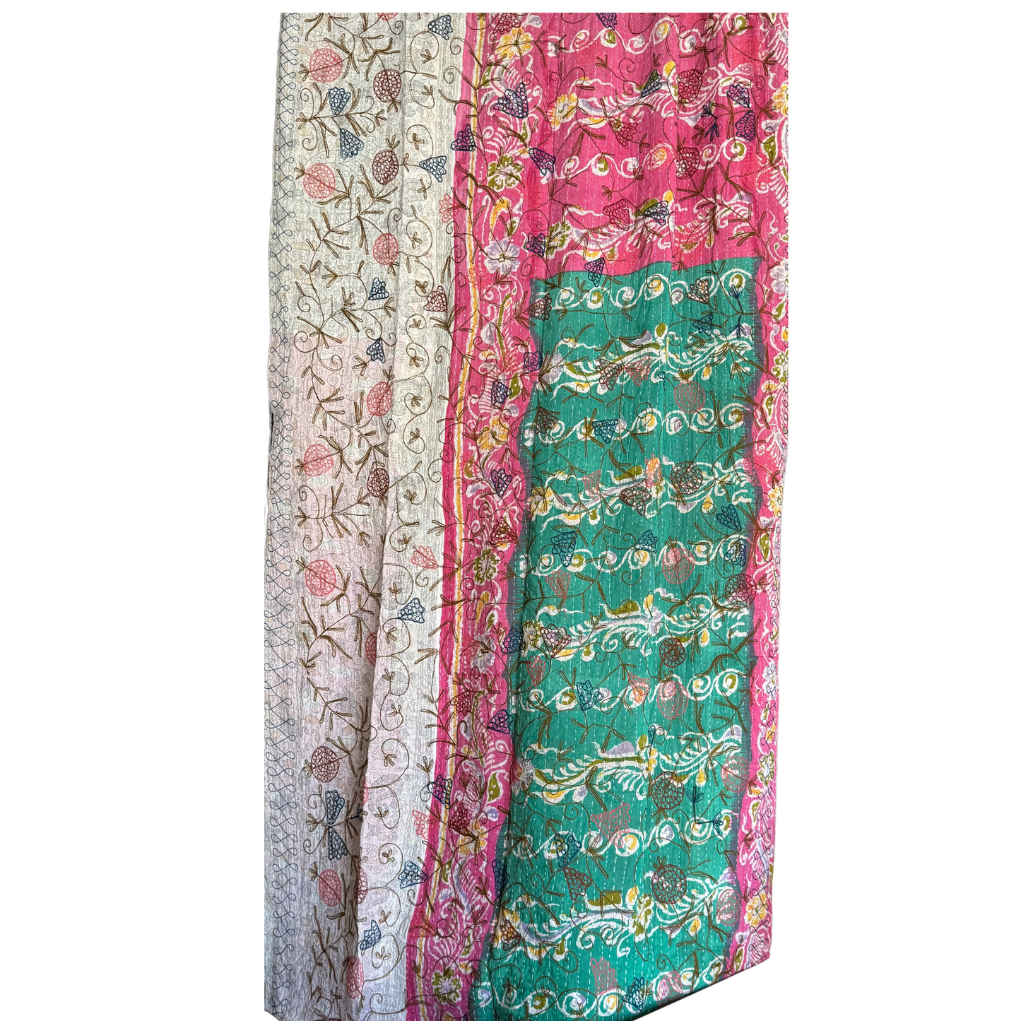 Kantha I Hand-Stitched Cotton Throw in Vibrant Orange & Teal