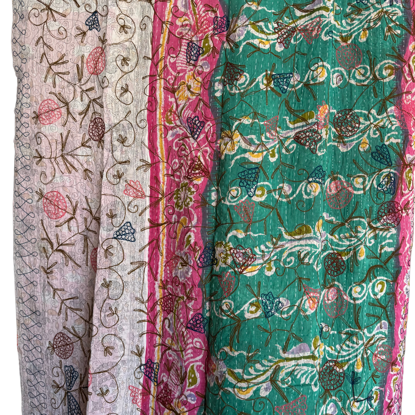 Kantha I Hand-Stitched Cotton Throw in Vibrant Orange & Teal