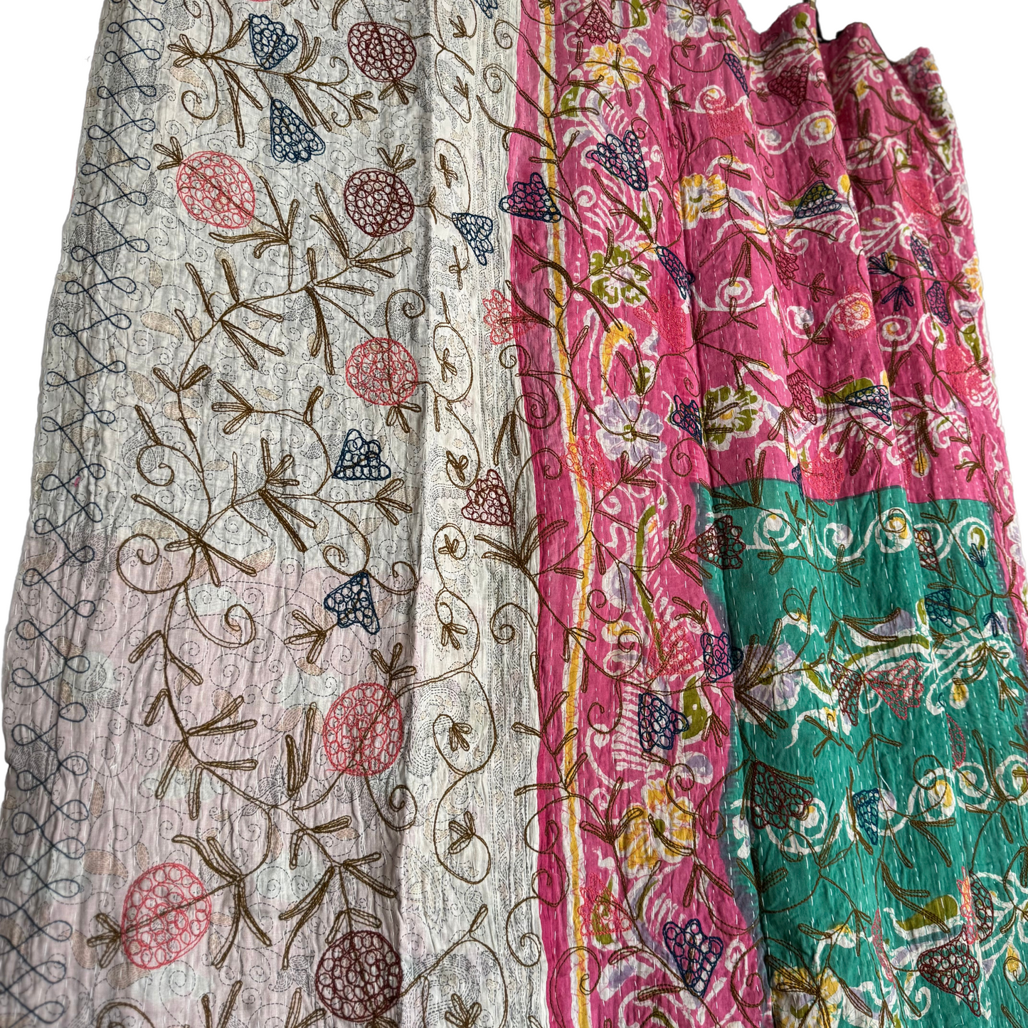 Kantha I Hand-Stitched Cotton Throw in Vibrant Orange & Teal