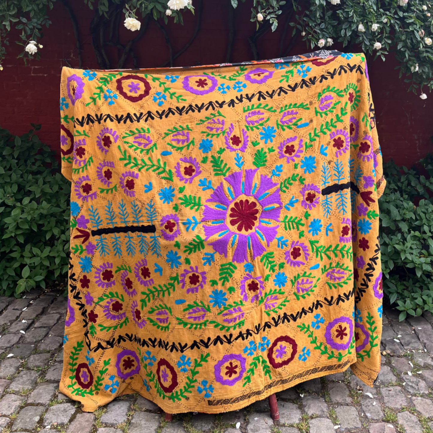 Vintage Kantha I | Hand-stitched Textile with Floral Embroidery