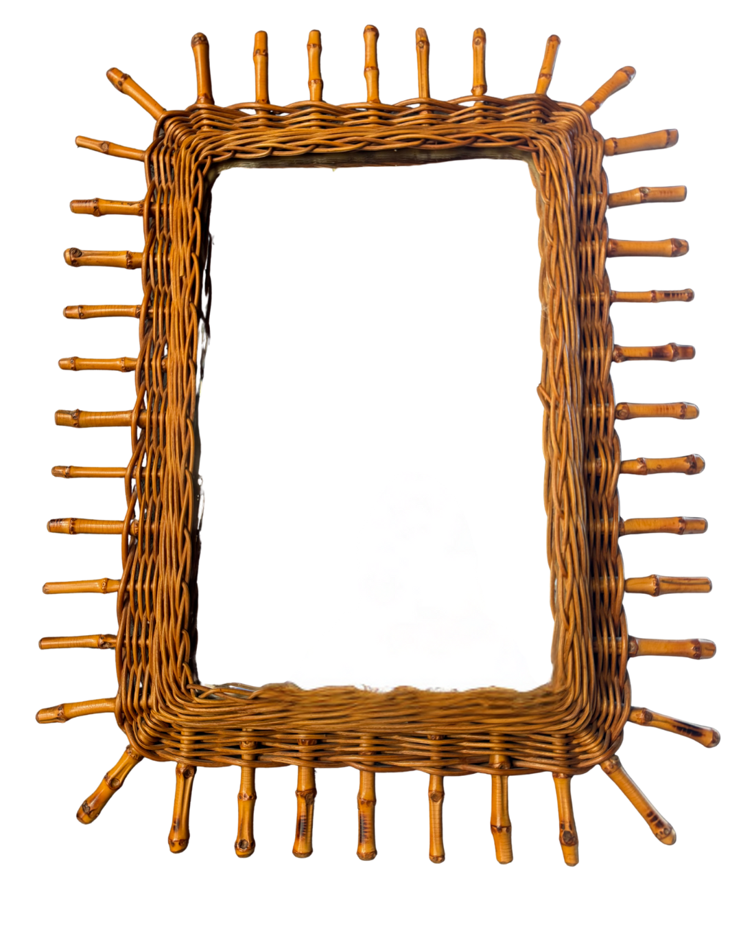 Woven Bamboo Mirror | Starburst Frame | c. 1960s
