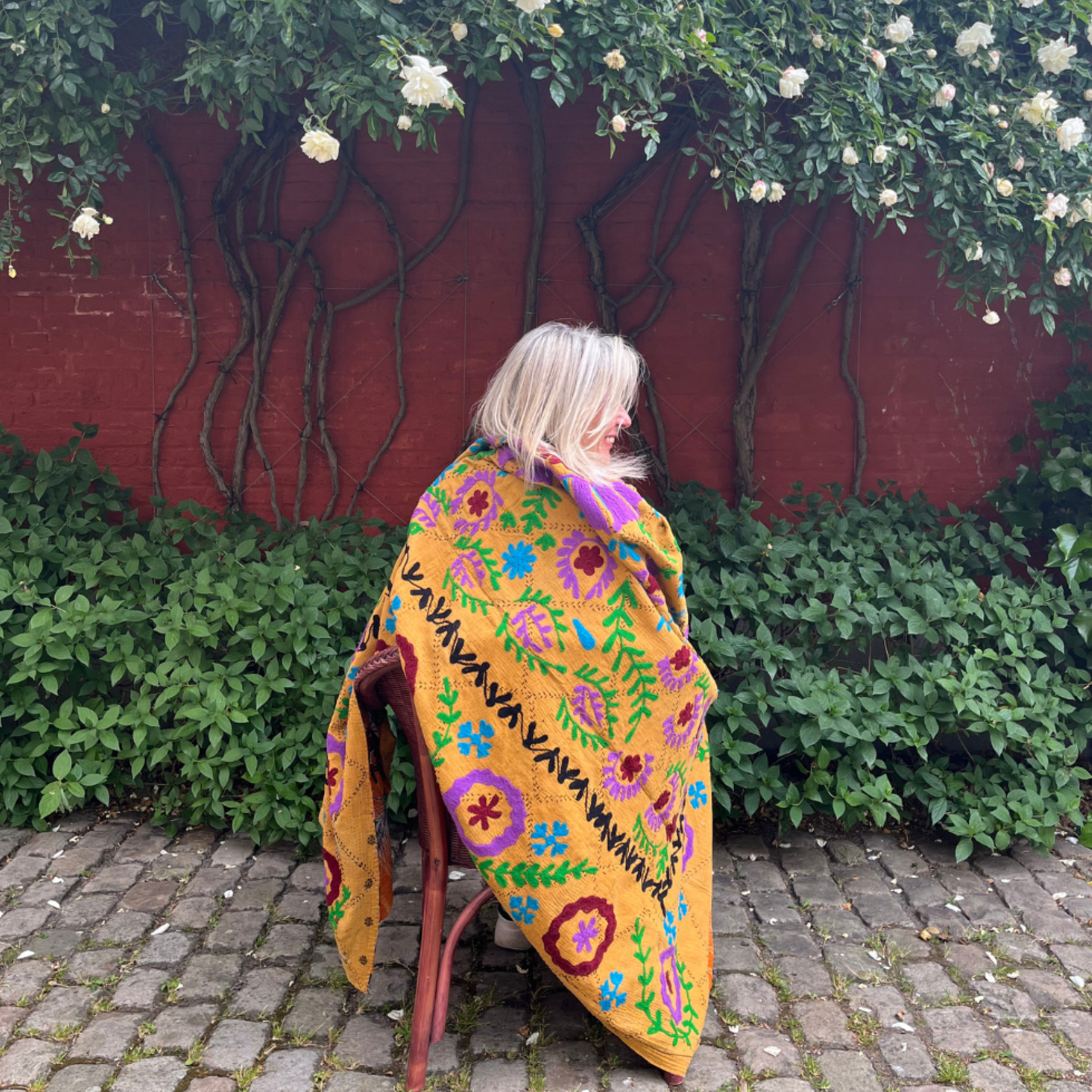 Vintage Kantha I | Hand-stitched Textile with Floral Embroidery
