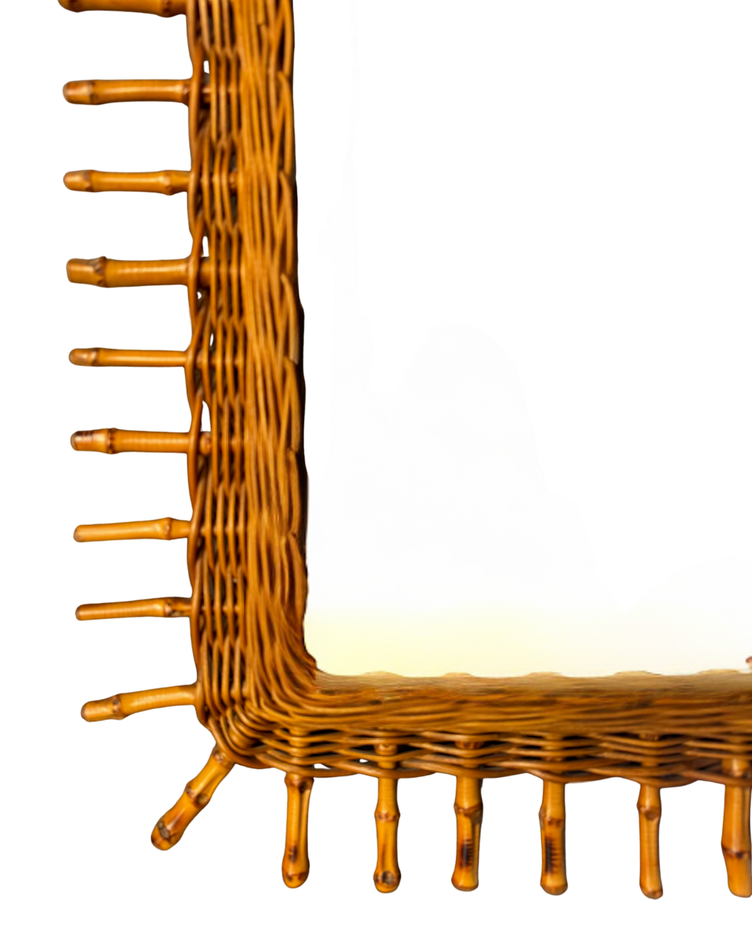 Woven Bamboo Mirror | Starburst Frame | c. 1960s