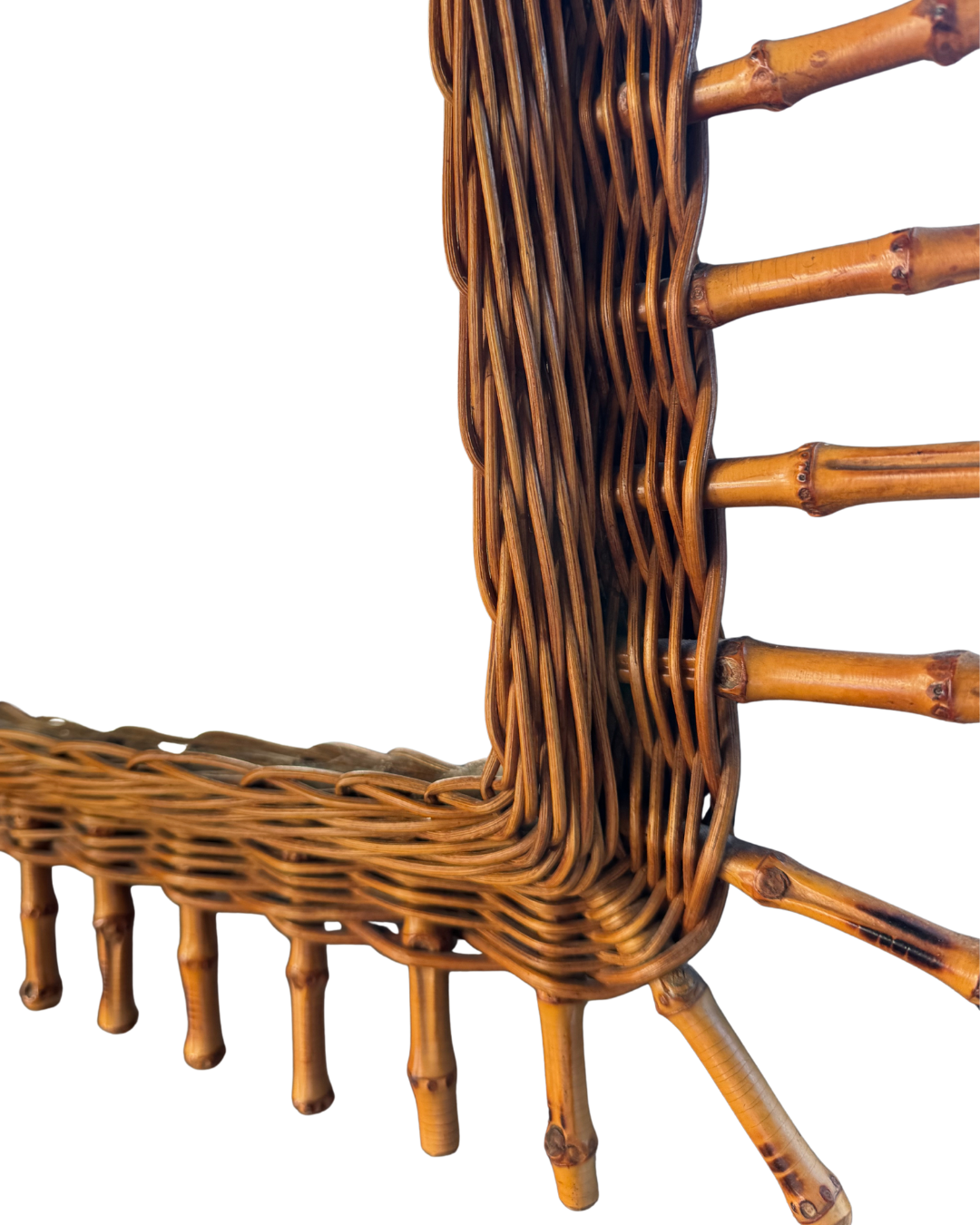 Woven Bamboo Mirror | Starburst Frame | c. 1960s