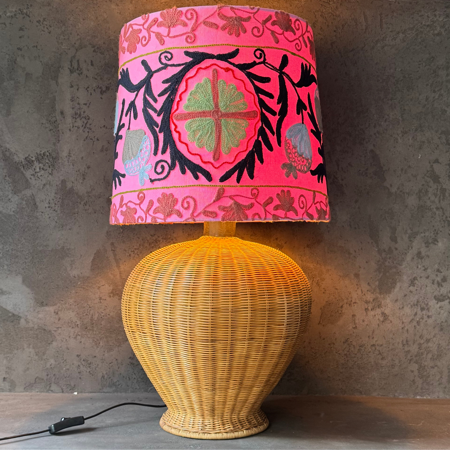 Rattan Table Lamp | Handwoven Woven Base | France c. 1980