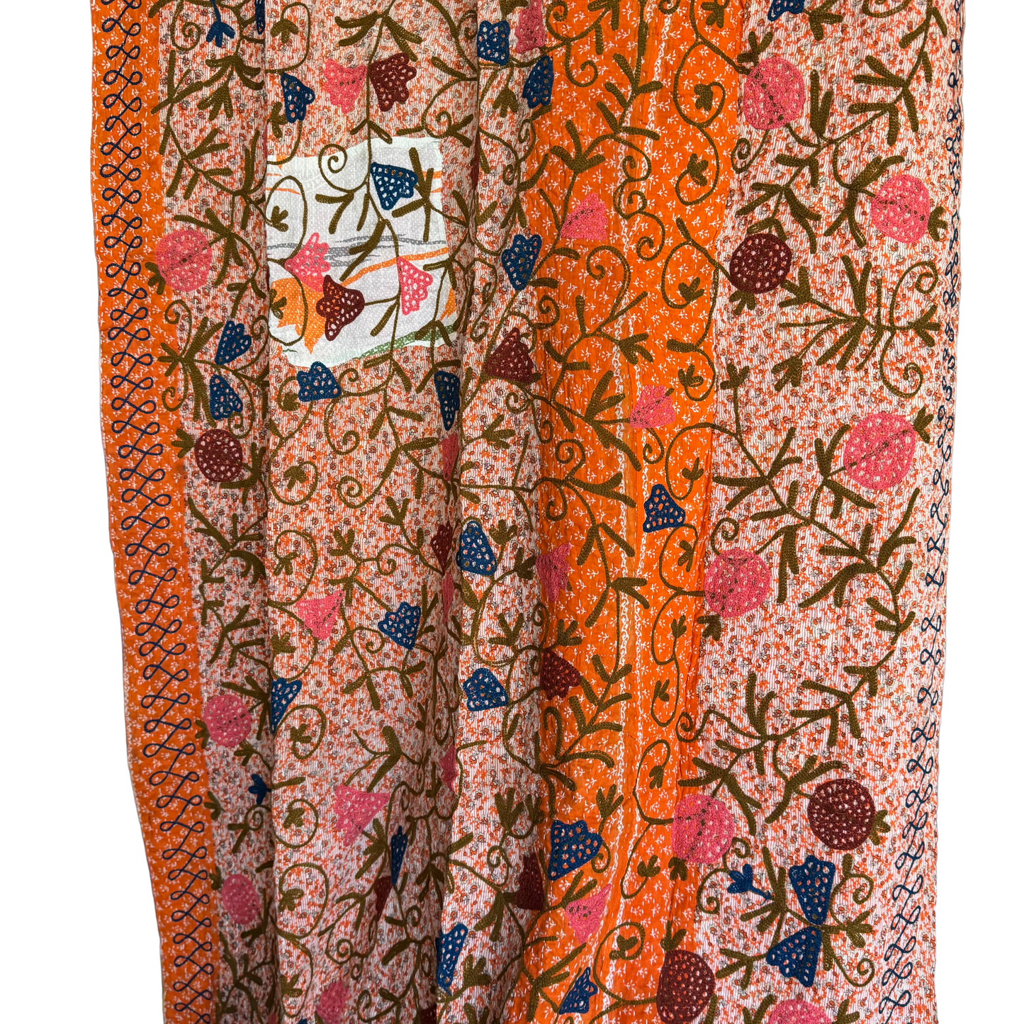 Kantha I Hand-Stitched Cotton Throw in Vibrant Orange & Teal