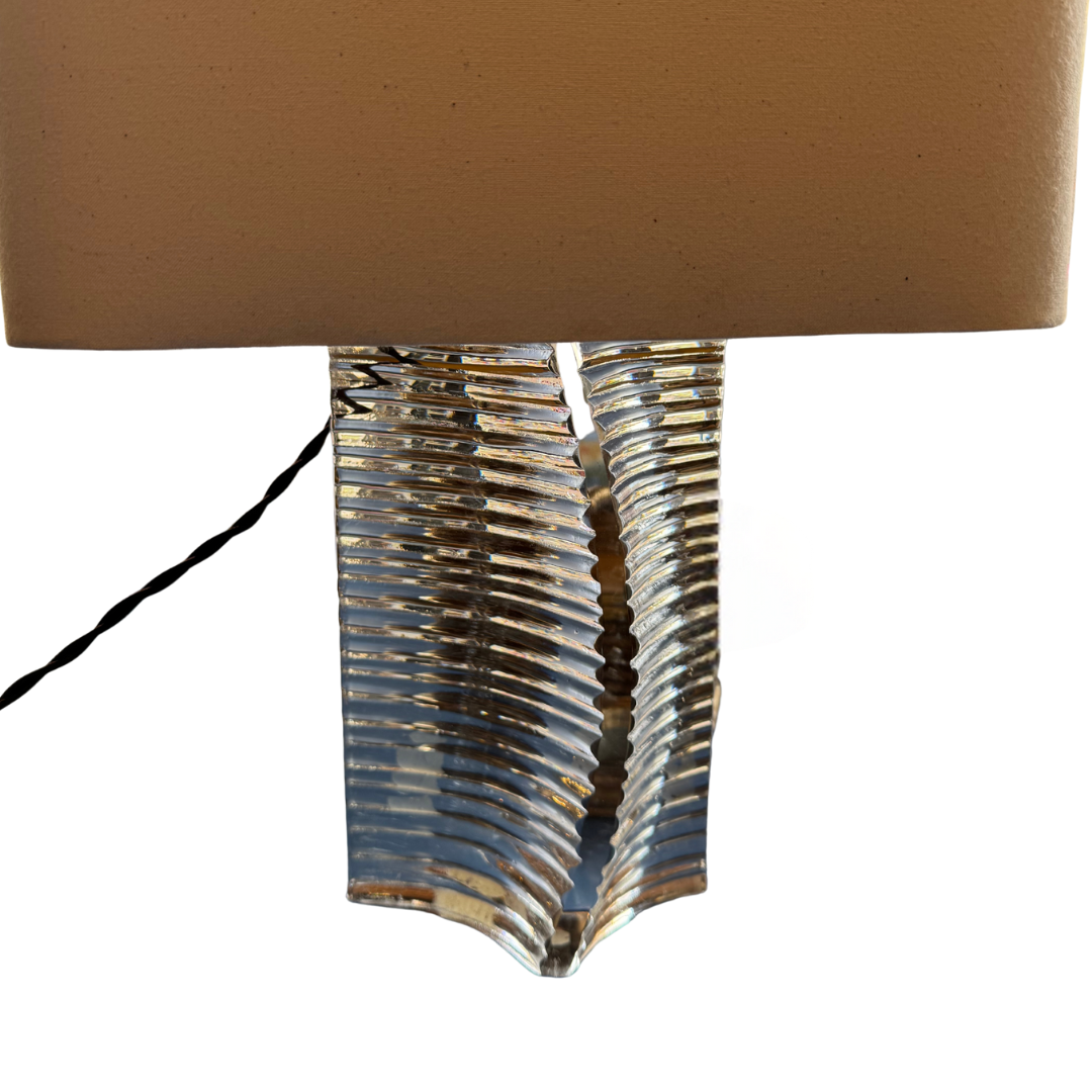 Sculptural crystal lamp base with geometric texture, 1970s French design