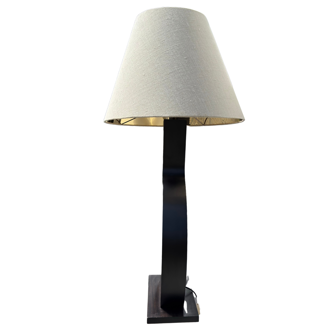 Geometric wooden table lamp with tapered base and conical shade, 1980s design