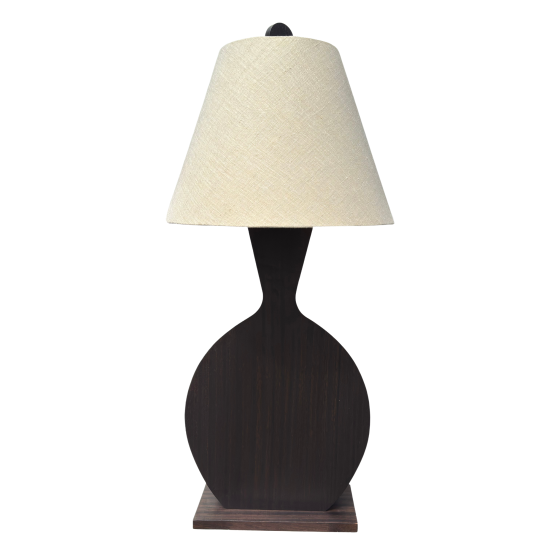 French postmodern lamp with original silhouette, reupholstered shade, ca. 1980