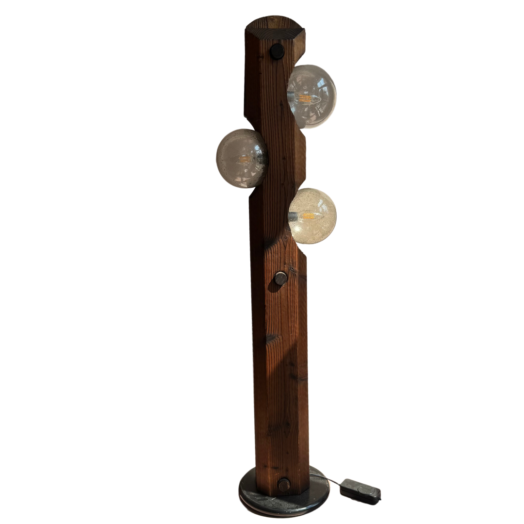 Dark stained solid wood base, sculptural Temde design.