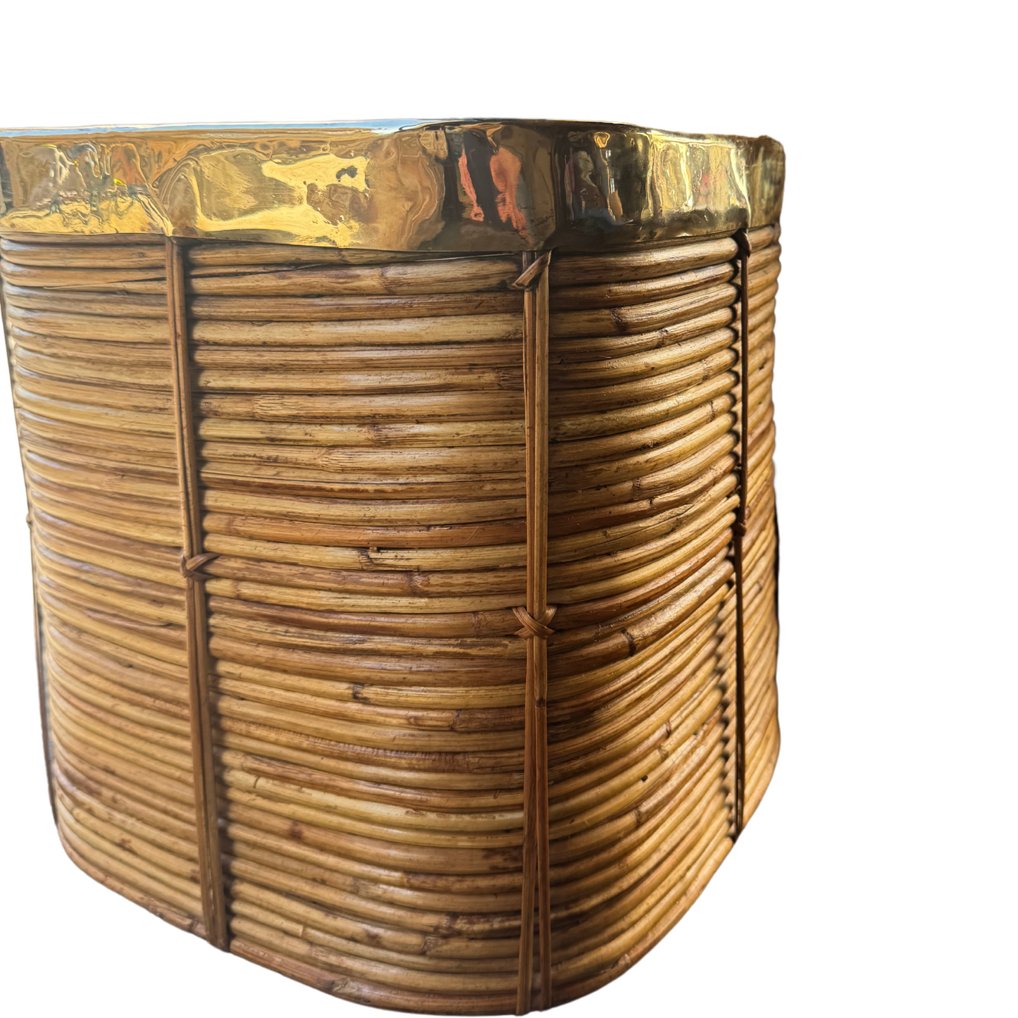 Detail of polished brass rim showing subtle vintage patina