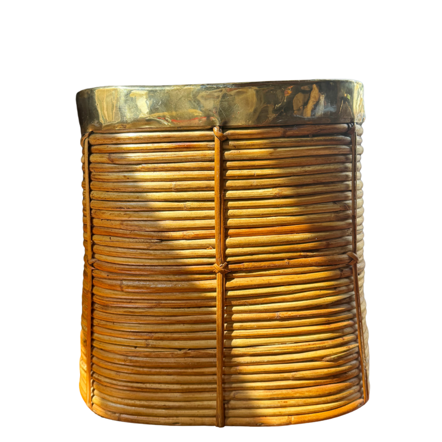 Side profile of tall four-sided rattan basket