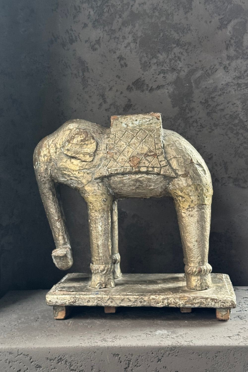 Hand-carved Elephant I | Gilded Sculpture in Patinated Wood