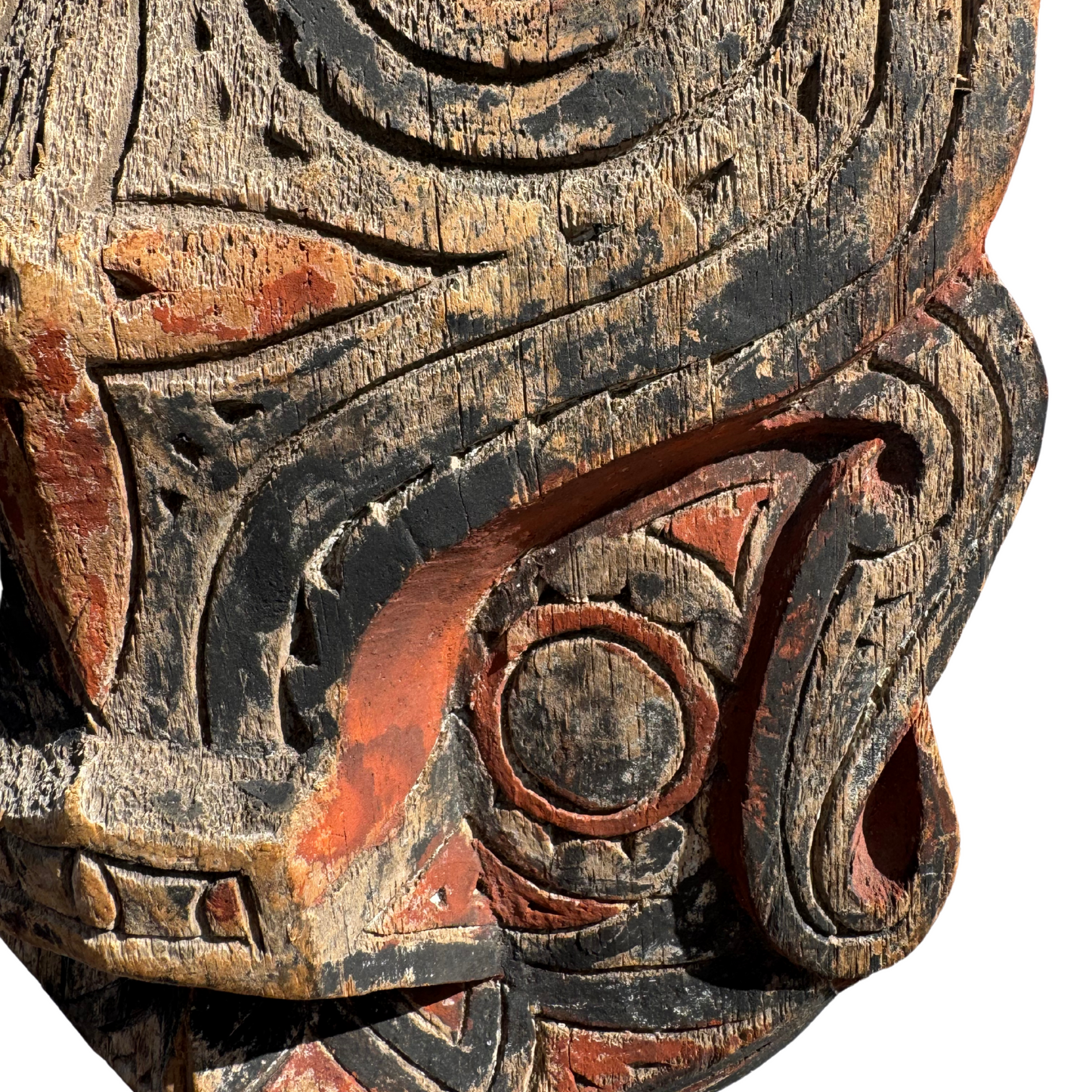 Close-up of the gorga panel’s spiraling geometric motifs and pigment traces
