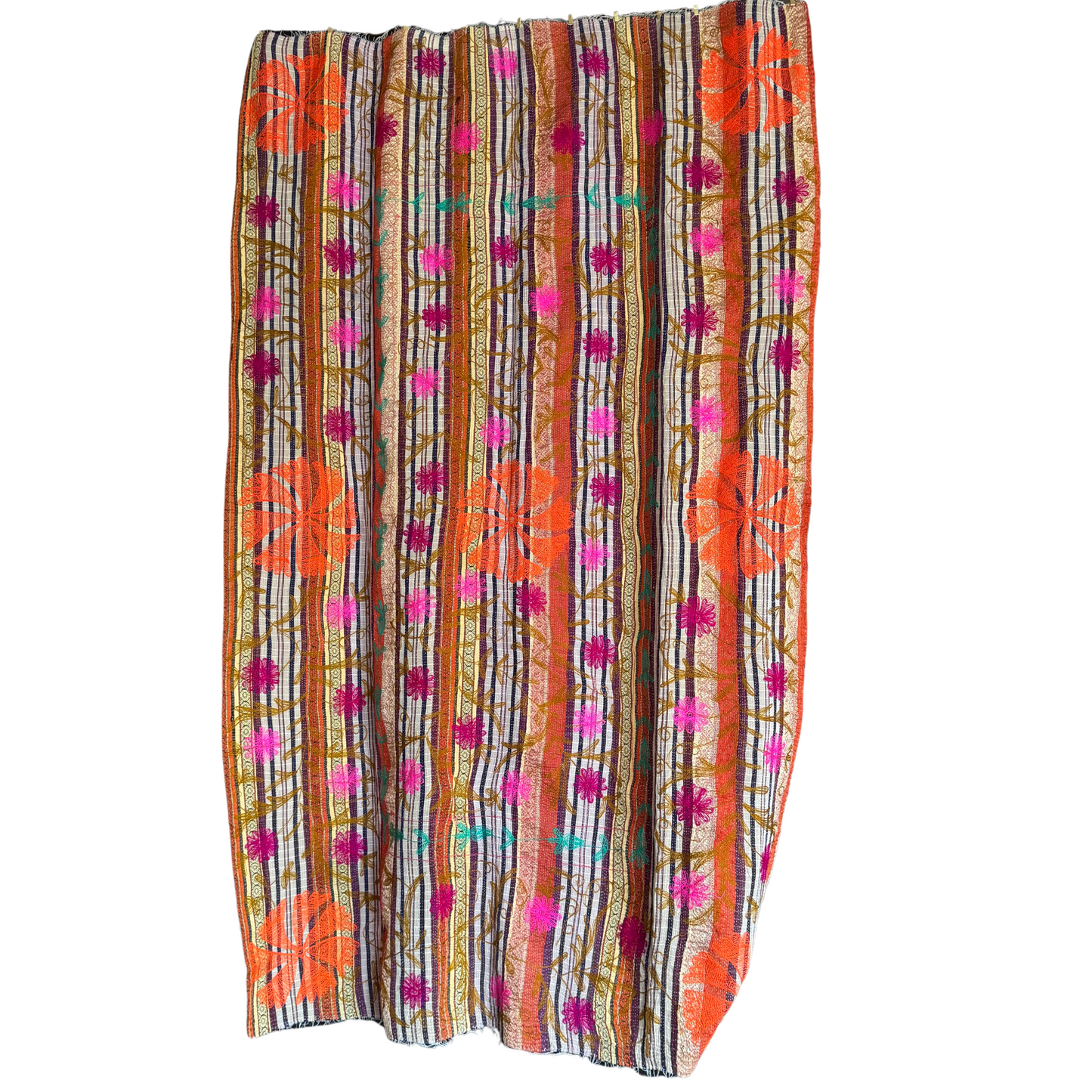 Reverse view showing sari-stripe pattern in purple, gold and white