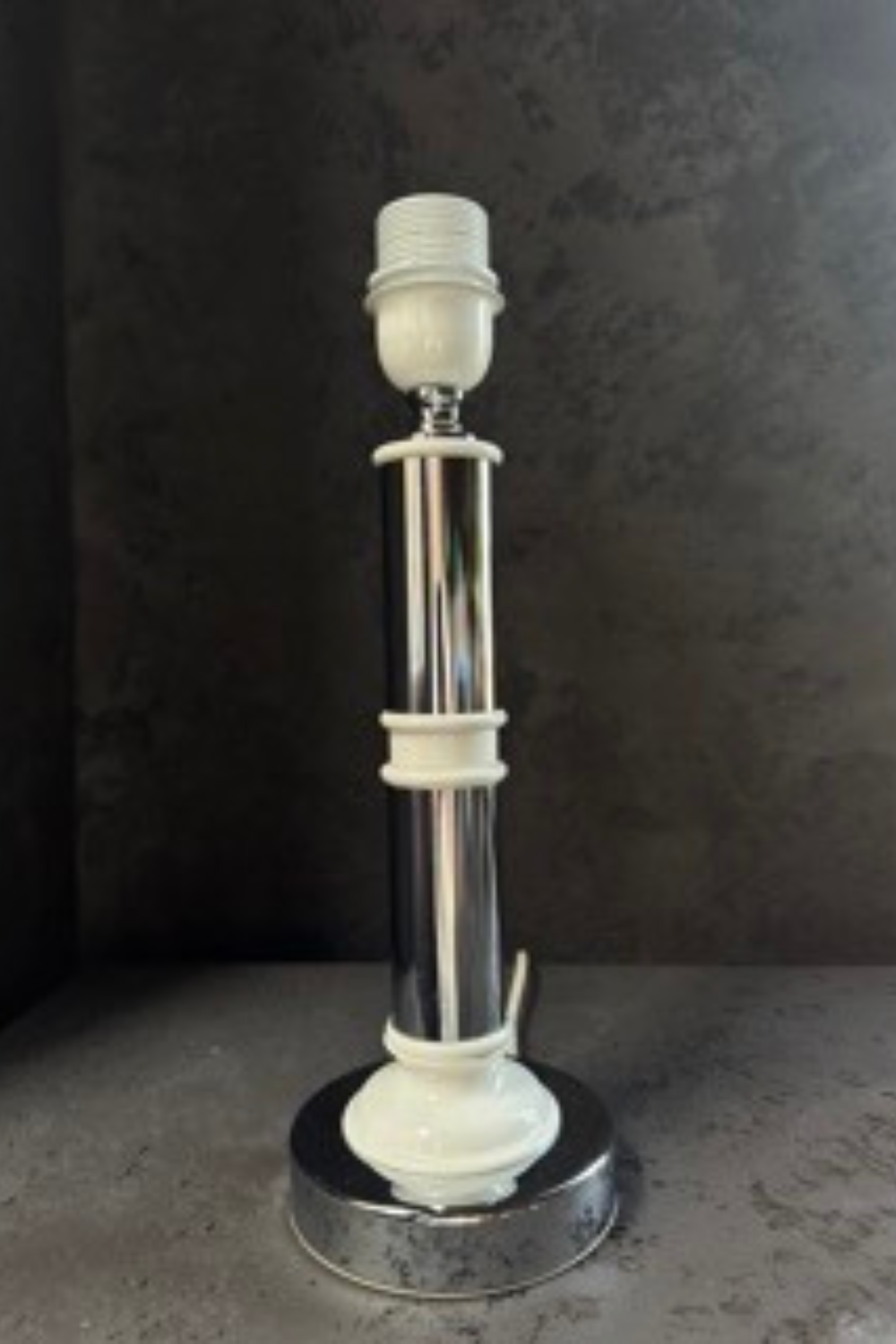 Mid-Century Style Lamp with Metal and Ceramic Base and Handmade Geometric Shade