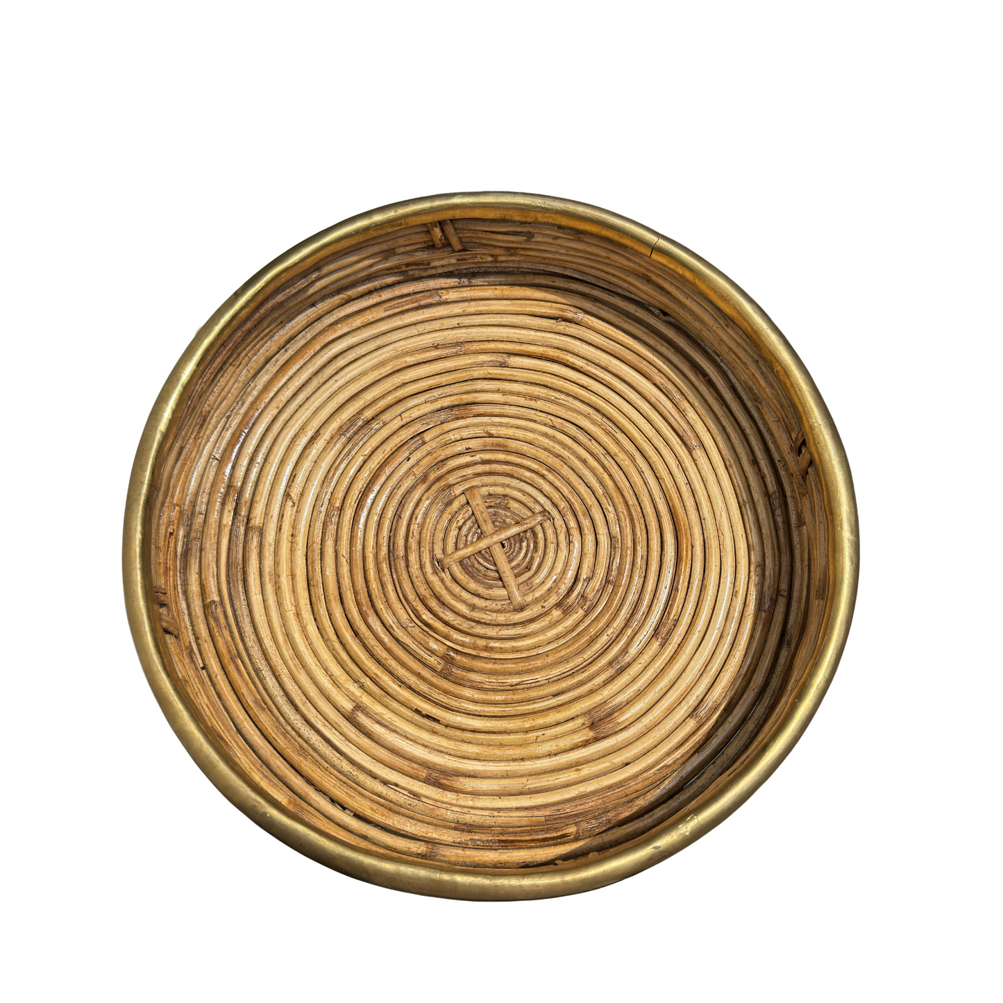 Detail of brass rim showing warm patina topview
