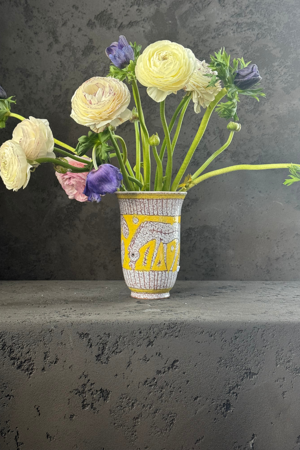 Vintage Fratelli Fanciullacci ceramic vase, yellow Italian pottery, 1960s mid-century design