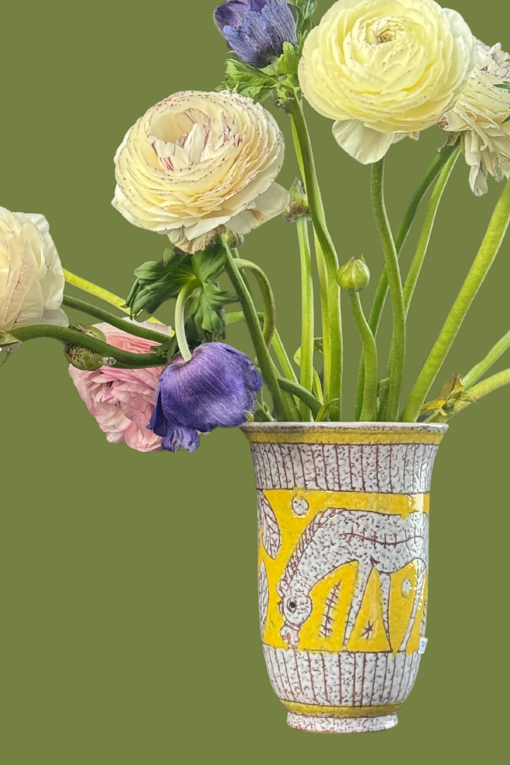 Vintage Fratelli Fanciullacci yellow ceramic vase, hand-painted Italian pottery from the 1960s.