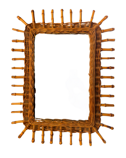 Woven Bamboo Mirror | Starburst Frame | c. 1960s