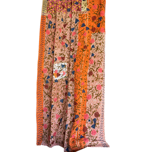 Kantha I Hand-Stitched Cotton Throw in Vibrant Orange & Teal