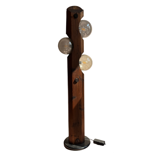 Vintage Temde Leuchten floor lamp, Switzerland 1960s, solid wood and bubble glass.