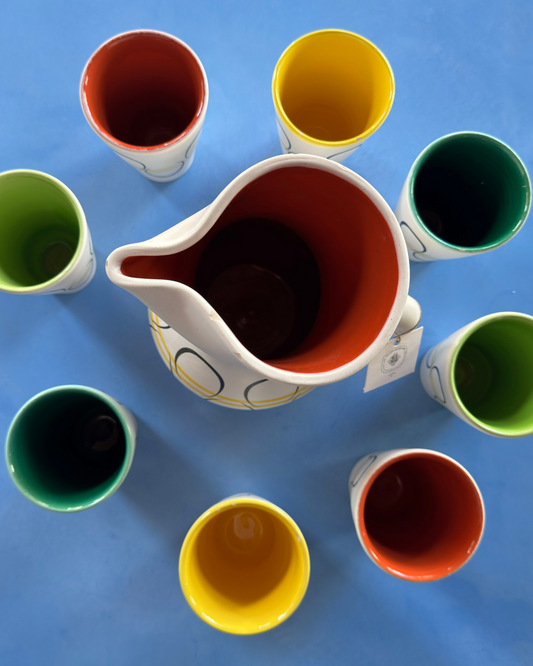 André Baud ceramic orangade set with colorful glazed interiors, Vallauris 1950s.,pic 1