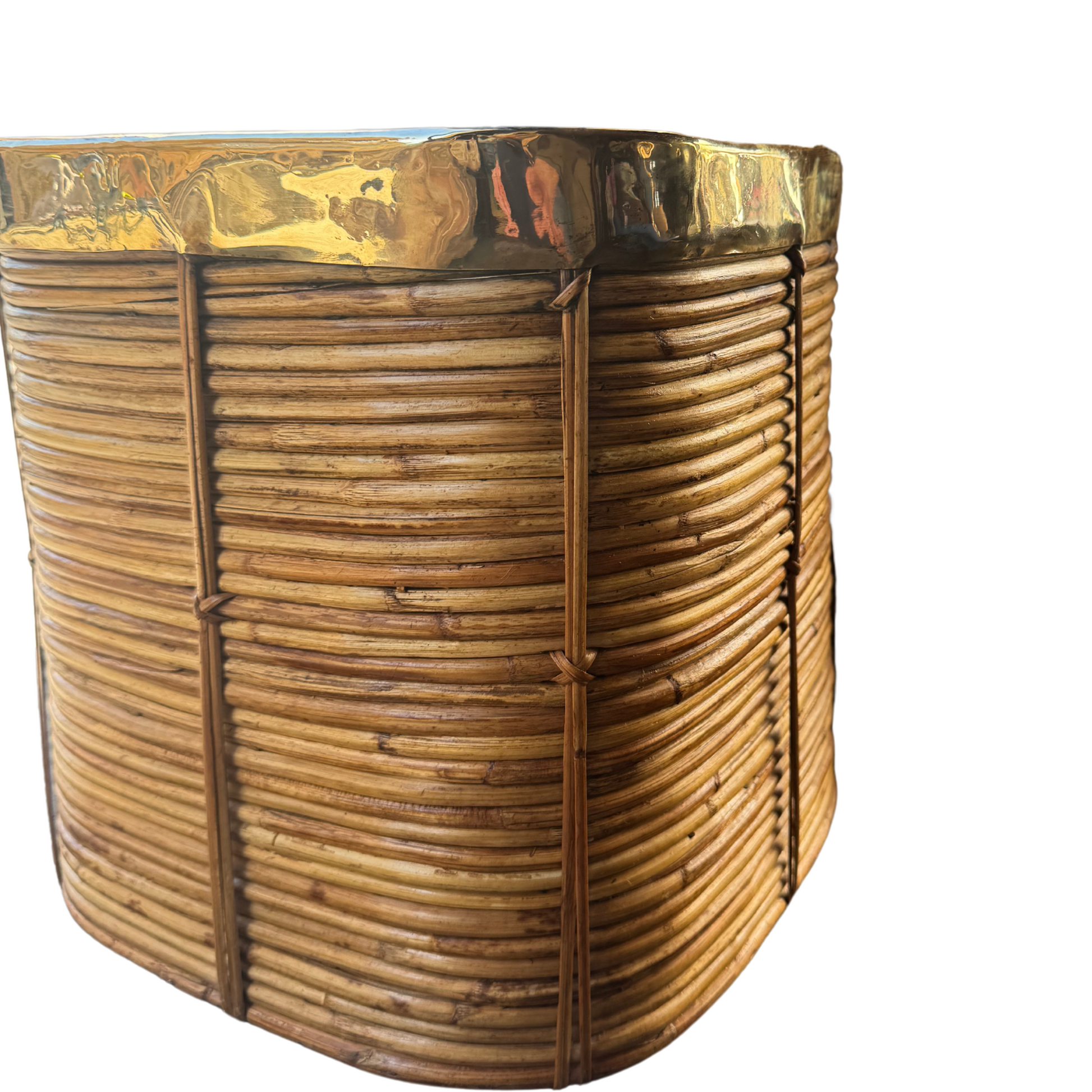 Detail of polished brass rim showing subtle vintage patina