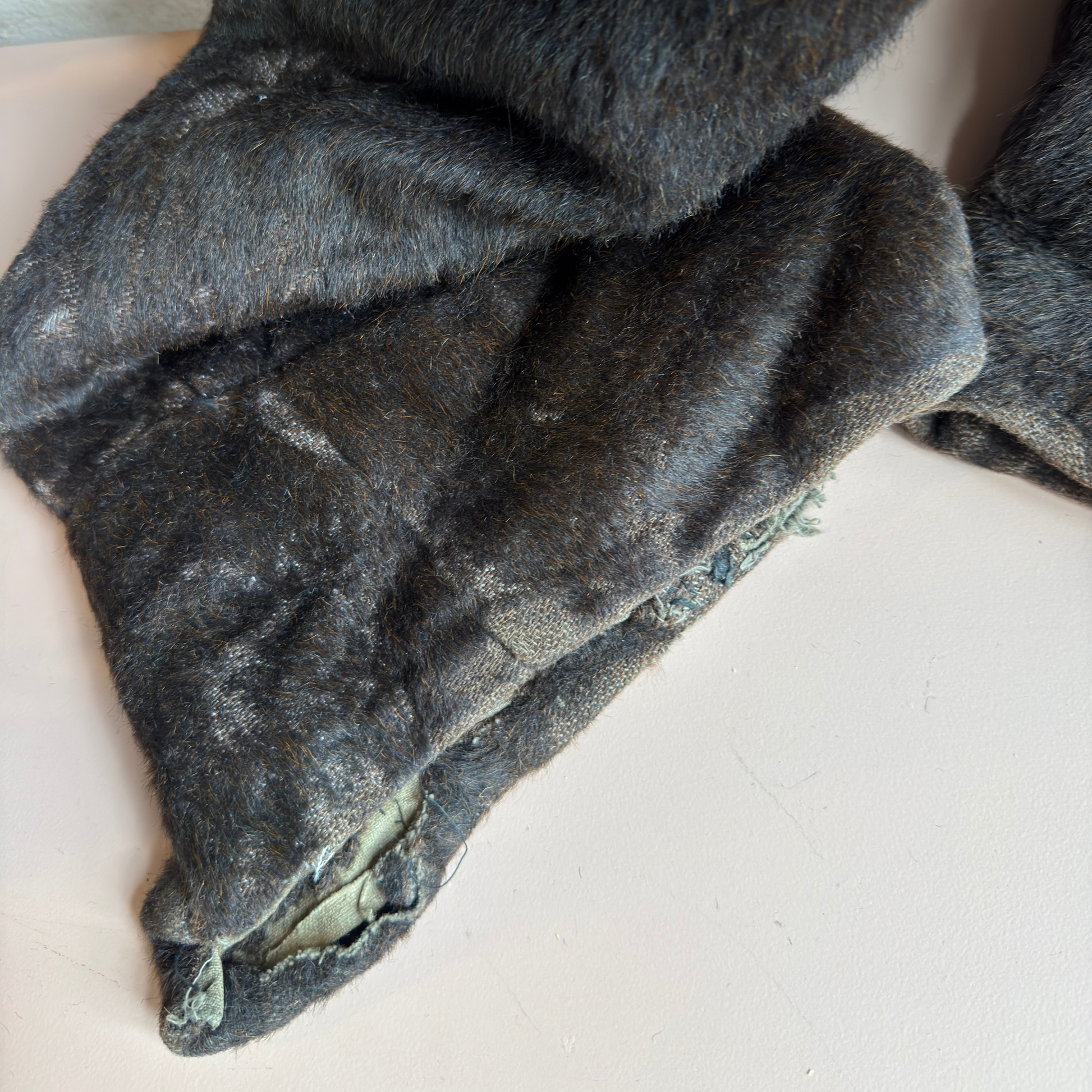 bear suit showing original cotton lining and hand-stitched seams